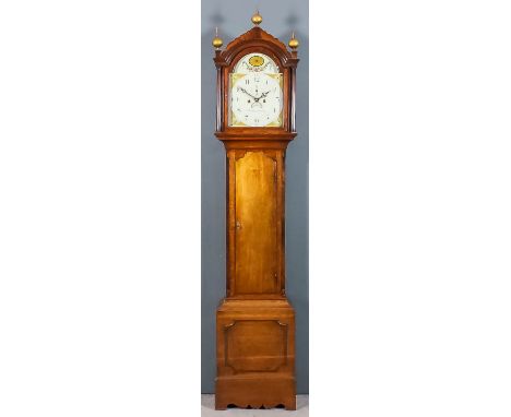 A late 18th/early 19th Century oak longcase clock by Thomas Shaw of Spalding, the 12ins arched painted dial with Arabic numer