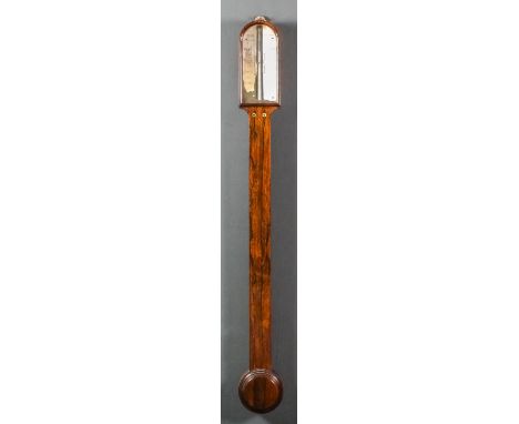 An early Victorian rosewood cased stick barometer by West of London, with silvered scale and twin vernier, figured rosewood c