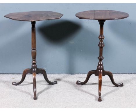 A mahogany octagonal tripod occasional table, on slender turned central column and cabriole legs with pad feet, 18.75ins x 16