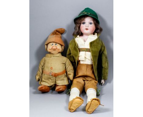 An early cloth and felt doll - "Dopey" from the Walt Disney film "Snow White and the Seven Dwarfs", 10.25ins high (possibly C