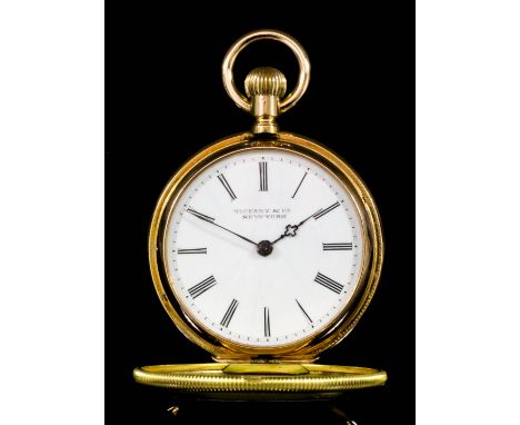 An early 20th Century lady's 18k  gold and enamel cased fob watch by Tiffany of New York, No. 17316, the white enamel dial wi