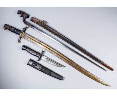 Three bayonets - 1907 Wilkinson (cut down to form trench knife) with 6ins bright steel blade, scabbard to match, 13ins overal