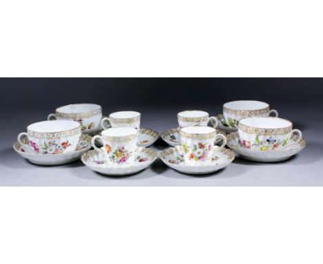 An early 20th Century Dresden porcelain part tea and coffee service enamelled in colours with Deutsche blumen, comprising - n