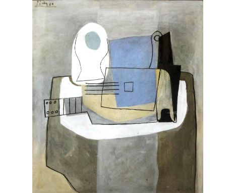 After Pablo Picasso (1881-1973) - Lithograph - "Guitare et Partitions", 23ins x 11.5ins, in gilt and painted Florentine frame