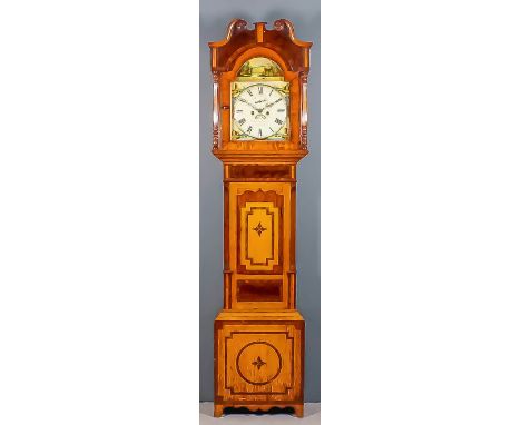 A 19th Century oak and mahogany longcase clock by W. & J. Southey of Leicester, the 13ins arched painted dial with domed cent