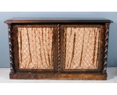 An early Victorian rosewood chiffonier with moulded edge to top and rounded front corners, fitted shelf enclosed by a pair of