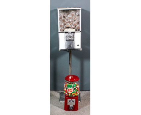 A modern Northern Beaver "Pound-in-the-slot" pedestal vending machine of "1950s" design, the square plated metal casing with 