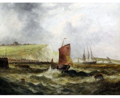 Edwina W. Lara (circa 1850-1882) - Oil painting - "Channel off Dover - Trawler Heading out to Sea from Dover", canvas 30ins x