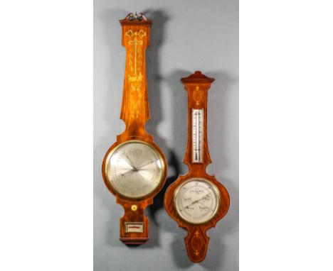 A late 19th Century mahogany cased wheel barometer by Steffenoni, 74 Lether Lane, with 10ins diameter silvered dial, in figur