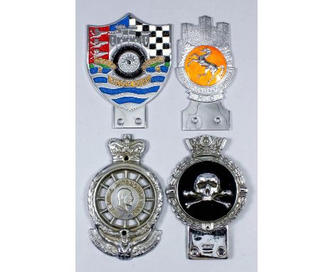 A chromed metal RAC car badge by H.B. Sale Ltd, Birmingham, two chrome and enamel car badges - "Deal and District Motor Club"