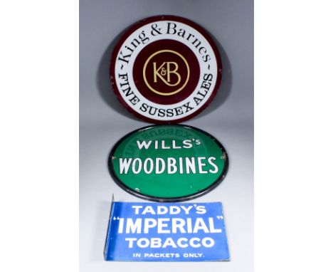 Three early 20th Century enamel advertising signs - "Taddy's Imperial Tobacco",  with white lettering on a blue ground, 9ins 