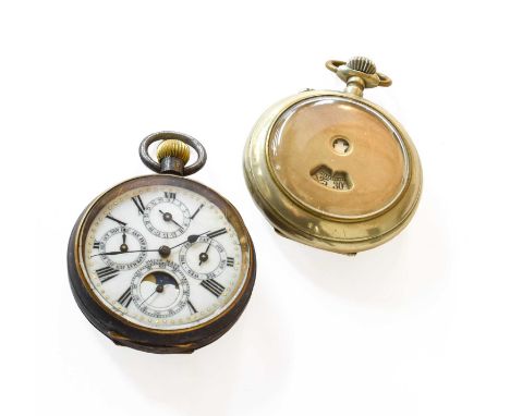 A Gun Metal Triple Calendar Moonphase Pocket Watch and A Base Metal Digital Display Pocket Watch (2)Gun Metal Example - Movem