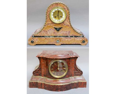 A Victorian Red Marble Striking Mantel Clock, circa 1890, the dial signed Raingo, Paris and Another Marble Striking Mantel Cl
