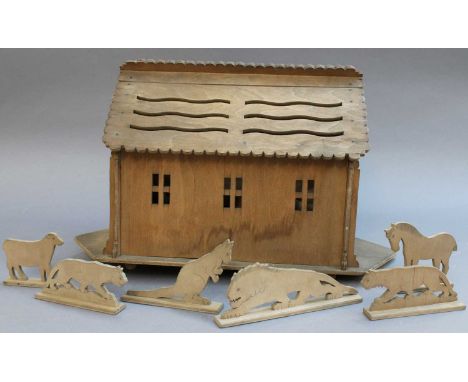 A Vintage Carved Wooden Noah's Ark Model, with various animals
