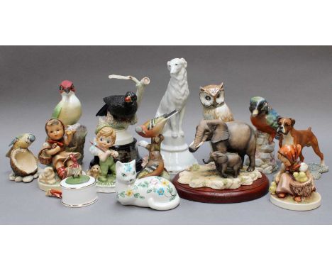 A Group of Animal Models, including, a white glazed porcelain model of a dog by Katzhutte, Border Fine Arts model of an eleph