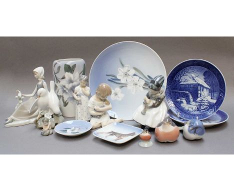 Royal Copenhagen Figure of a Girl, model No. 1314, Another, Girl and Doll, model No. 1938, A Lladro Figure of a Girl, and Fur