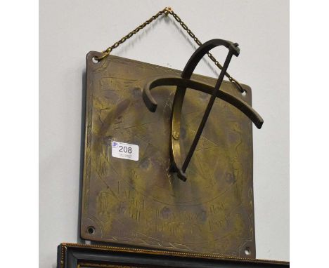 A Brass Sundial, with four drill holes at the corners, inscribed ''I stand amid ye summer flowers, to tell ye passings of ye 