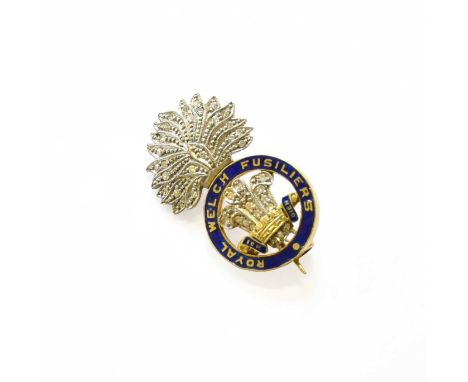 A Diamond and Enamel Royal Welch Fusiliers Brooch, length 3.0cmUnmarked. Gross weight 6.2 grams.