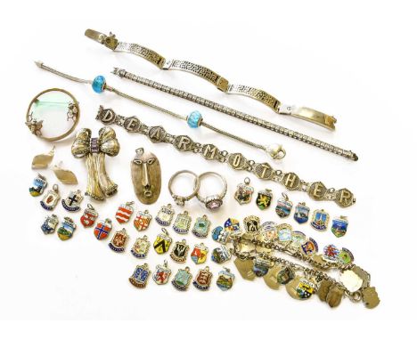 A Collection of Jewellery, including a charm bracelet hung with various enamel charms, pendants, bracelets, rings etc