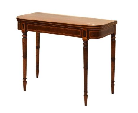 George III inlaid mahogany fold over card table, 90cm x 75cm high