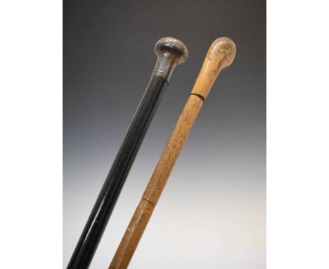 Silver top cane, 91cm long, together with a wooden walking stick, 80.5cm long approx. 