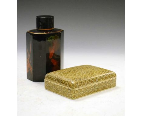 Japanese lacquer caddy decorated with goldfish and star pattern box, 15cm high and smaller