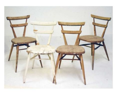 Set of four Ercol Green Dot Stacking chairs, 38.5cm (seats widest point) x 77cm high