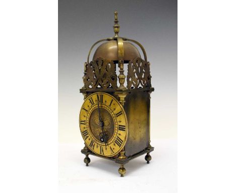 Reproduction brass lantern clock, 30cm high