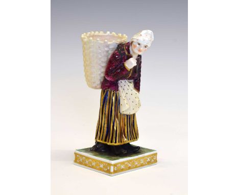 Early 19th Century Derby (Stevenson &amp; Hancock) figure of a female peasant, underglaze puce mark beneath, 12cm highConditi