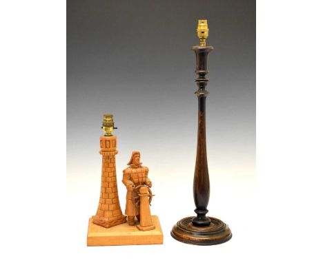 Novelty table lamp - Lighthouse and Sailor (36cm high), and an oak table lamp (61cm high)