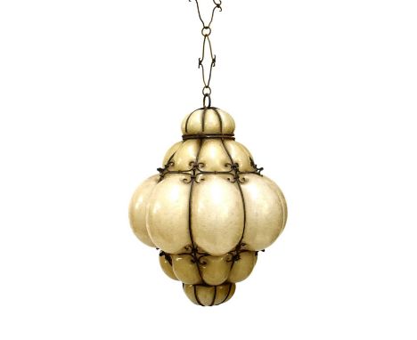 Vintage moulded glass and wirework hall lamp, 33cm high approx.