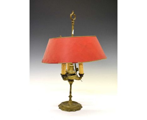 Brass table lamp, with red paper shade (a/f), 57cm high approx.