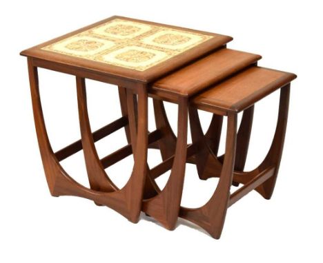 G-Plan nest of three tile top tables, largest measuring 49.9cm x 55cm high
