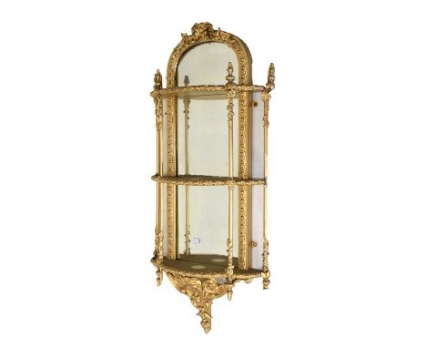 Gilt mirror back wall shelf, 85cm high approx. 