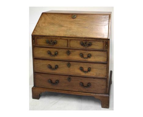 George III mahogany bureau having two short and three long drawers, 84cm, 46cm x 104cm high