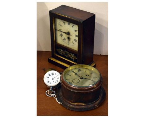 Ships bulkhead clock, 15.5cm diameter, together with a mantel clock and desk clock