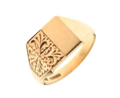 9ct gold signet ring, size U, 5.8g approxCondition report: Light surface scratches to the plain panel. **General condition co