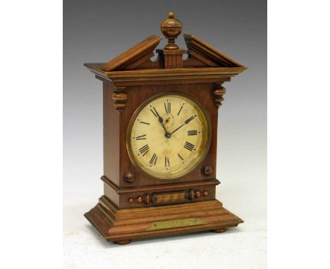 Junghans - German fruitwood-cased mantel clock, Roman dial, timepiece movement, 1907 inscription, 39cm high 