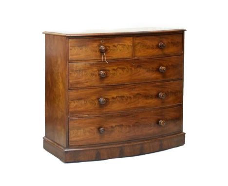 19th Century mahogany bowfront chest of two short and three long drawers, 122cm x 59cm x 111cm high 