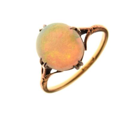 18ct gold opal single stone ring, size L, 2.4g gross approxCondition report: The shank stamped '18ct' slightly out of shape. 