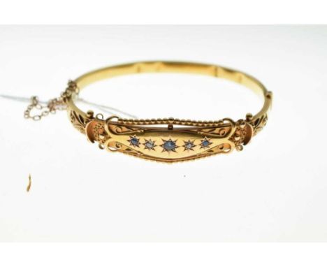 Edwardian 15ct gold snap bangle, set sapphires and diamonds, 11.9g gross approx, box of F.F. Paxman, TewkesburyCondition repo
