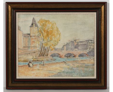 * ALEXANDER GRAHAM MUNRO RSW (SCOTTISH 1903 - 1985), 
THE SEINE
oil on canvas
46cm x 56cm
Framed
Label verso: St Andrews Fine