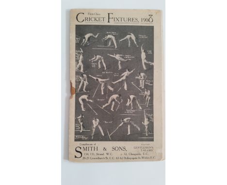 CRICKET, booklet, First-Class Cricket Fixtures 1908, inc. Philadelphians tour, by Smith &amp; Sons, rust stain to staples, G
