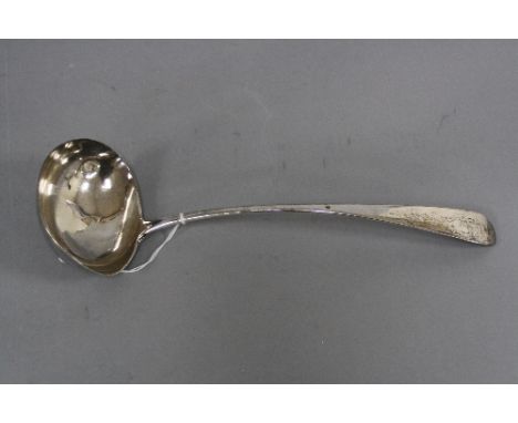 A GEORGE III SCOTTISH SILVER SOUP LADLE, Old English pattern engraved initial 'B', makers S & C, Edinburgh 1800, weight appro