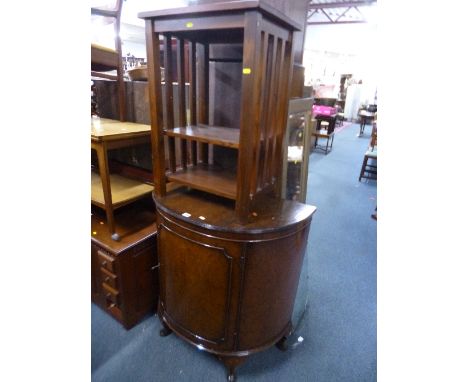 A MAHOGANY DEMI-LUNE SINGLE DOOR CABINET, and a pine shelf unit (key) (2)