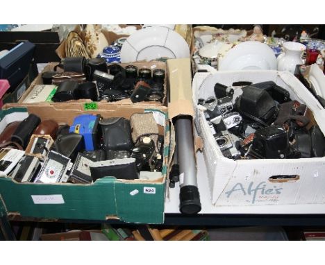 FOUR BOXES OF CAMERA EQUIPMENT, including Asahi Pentax, Praktica, Ensign, Canon, Sigma, Tannon, etc