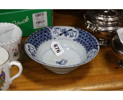 A BLUE AND WHITE ORIENTAL POTTERY BOWL, Rabbit pattern, (shipwreck salvaged item ?), diameter approximately 16.5cm           