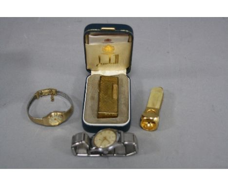TWO WRISTWATCHES ORIS AND ACCURIST, together with a cigar cutter and a Dunhill lighter (4)