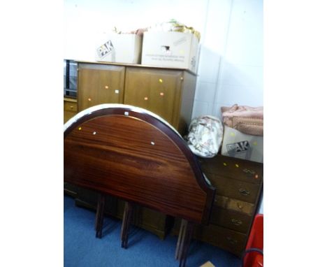 A MAHOGHANY 6' HEADBOARD, another 6' headboard, and three boxes of cushions/curtains