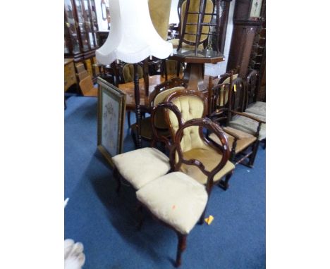 THREE VARIOUS CHAIRS, standard lamp with shade, and a modern picture (5)
